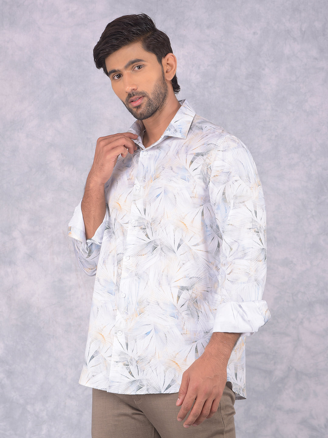 Peach Floral Print Shirt-Men Shirts-Crimsoune Club