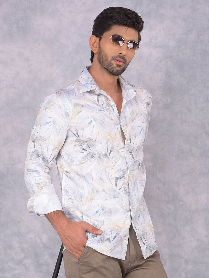 Peach Floral Print Shirt-Men Shirts-Crimsoune Club