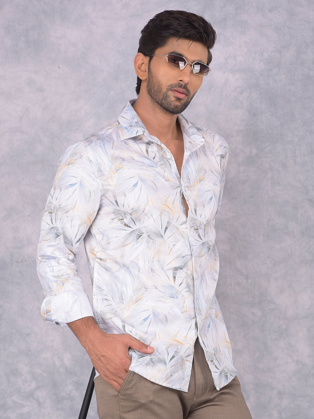 Peach Floral Print Shirt-Men Shirts-Crimsoune Club