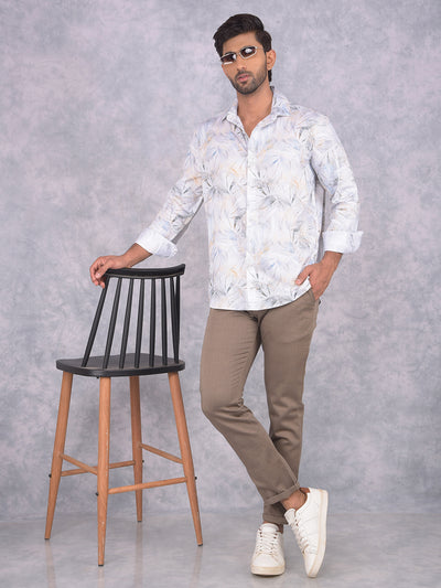 Peach Floral Print Shirt-Men Shirts-Crimsoune Club