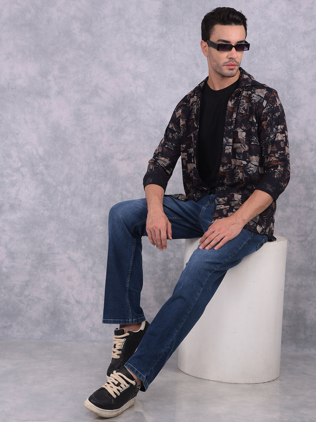Black Printed Shirt-Men Shirts-Crimsoune Club