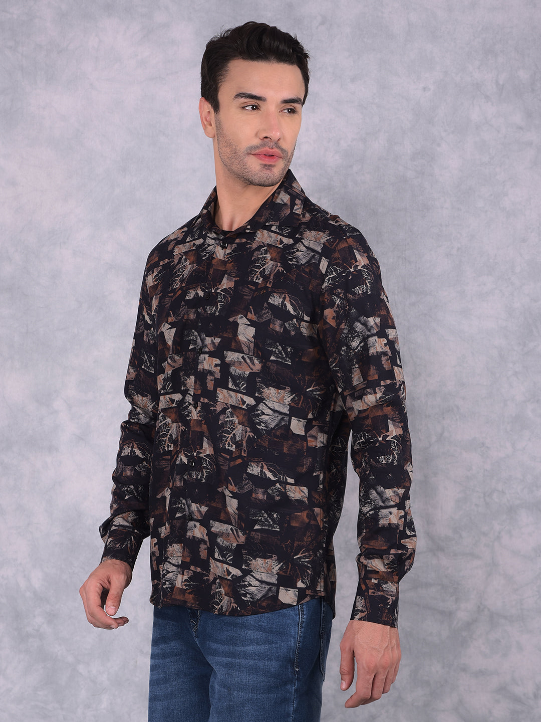 Black Printed Shirt-Men Shirts-Crimsoune Club