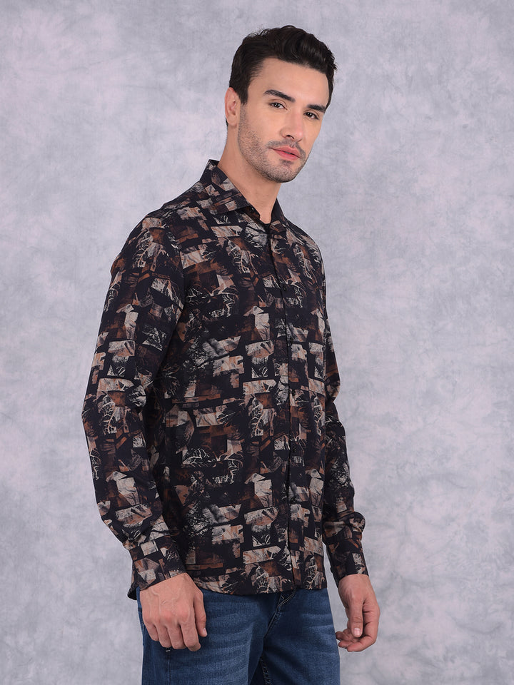 Black Printed Shirt-Men Shirts-Crimsoune Club