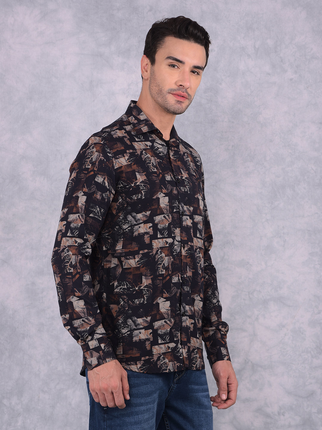 Black Printed Shirt-Men Shirts-Crimsoune Club
