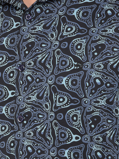 Navy Blue Printed Shirt-Men Shirts-Crimsoune Club