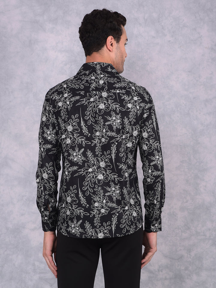 Black Floral Print Shirt-Men Shirts-Crimsoune Club