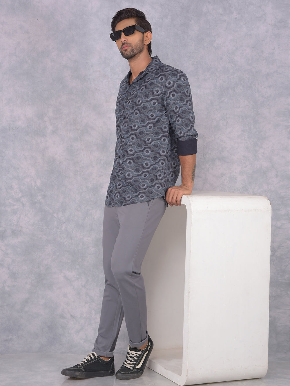 Blue Printed Shirt-Men Shirts-Crimsoune Club