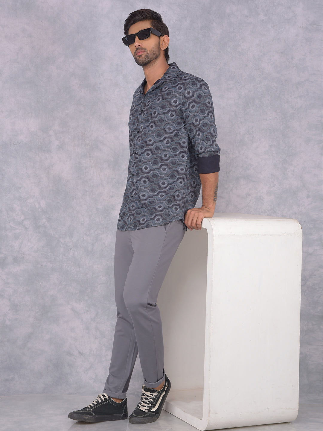Blue Printed Shirt-Men Shirts-Crimsoune Club