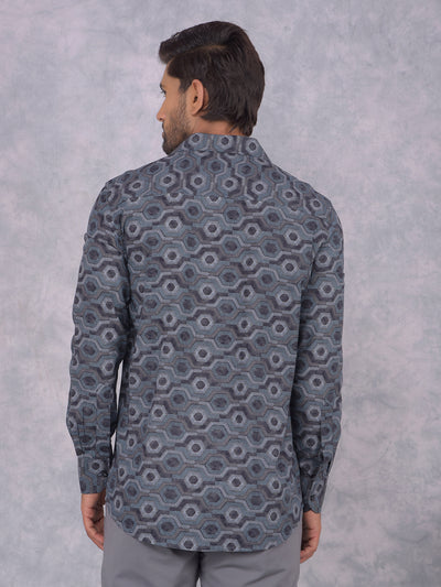Blue Printed Shirt-Men Shirts-Crimsoune Club