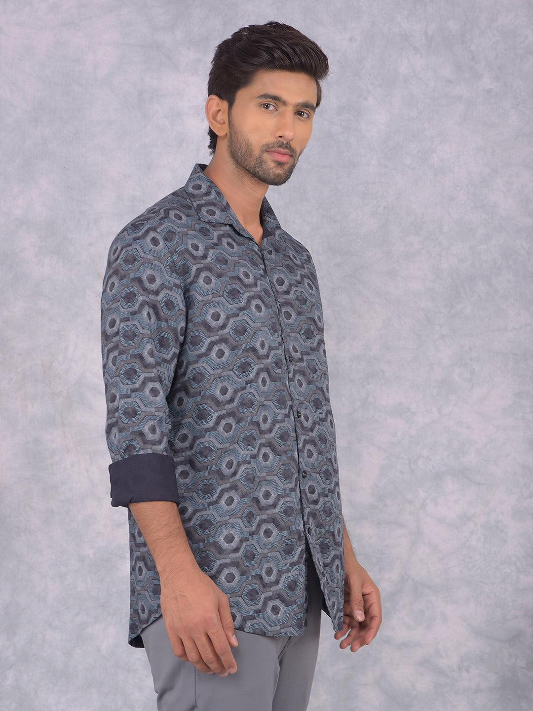 Blue Printed Shirt-Men Shirts-Crimsoune Club