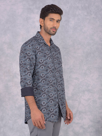 Blue Printed Shirt-Men Shirts-Crimsoune Club