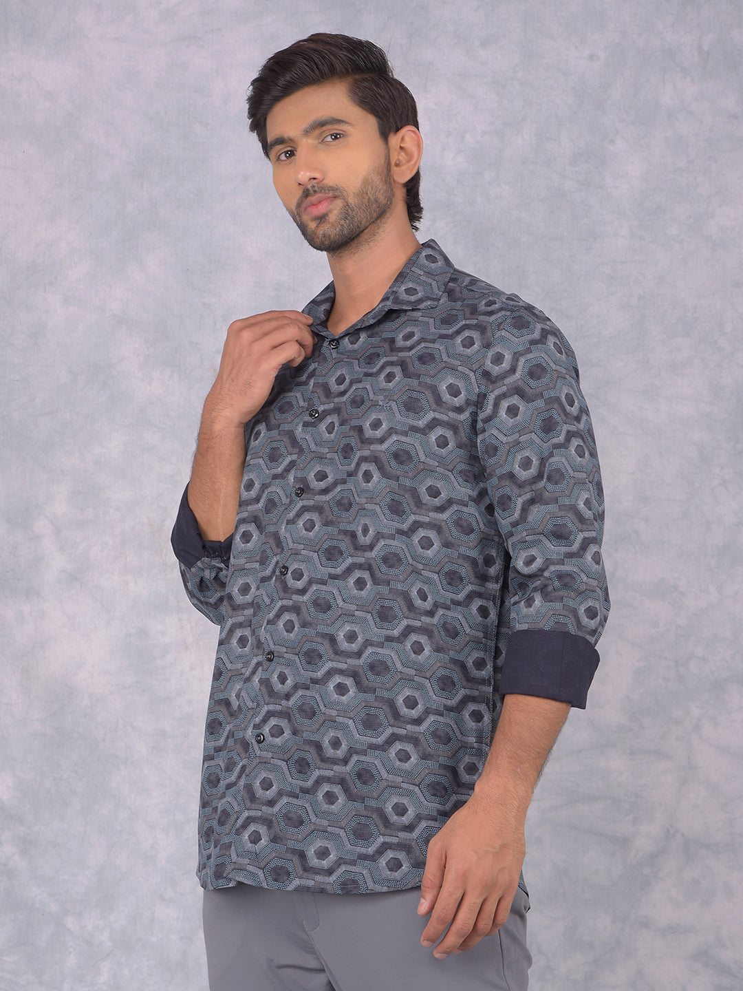 Blue Printed Shirt-Men Shirts-Crimsoune Club