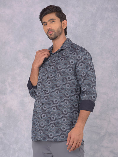 Blue Printed Shirt-Men Shirts-Crimsoune Club