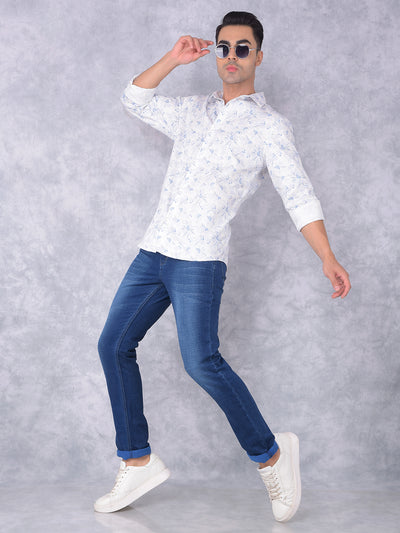 Blue Floral Print 100% Cotton Shirt-Men Shirts-Crimsoune Club