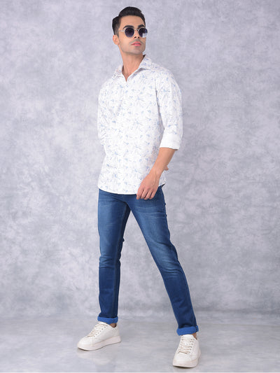 Blue Floral Print 100% Cotton Shirt-Men Shirts-Crimsoune Club