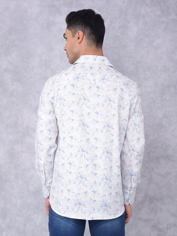 Blue Floral Print 100% Cotton Shirt-Men Shirts-Crimsoune Club