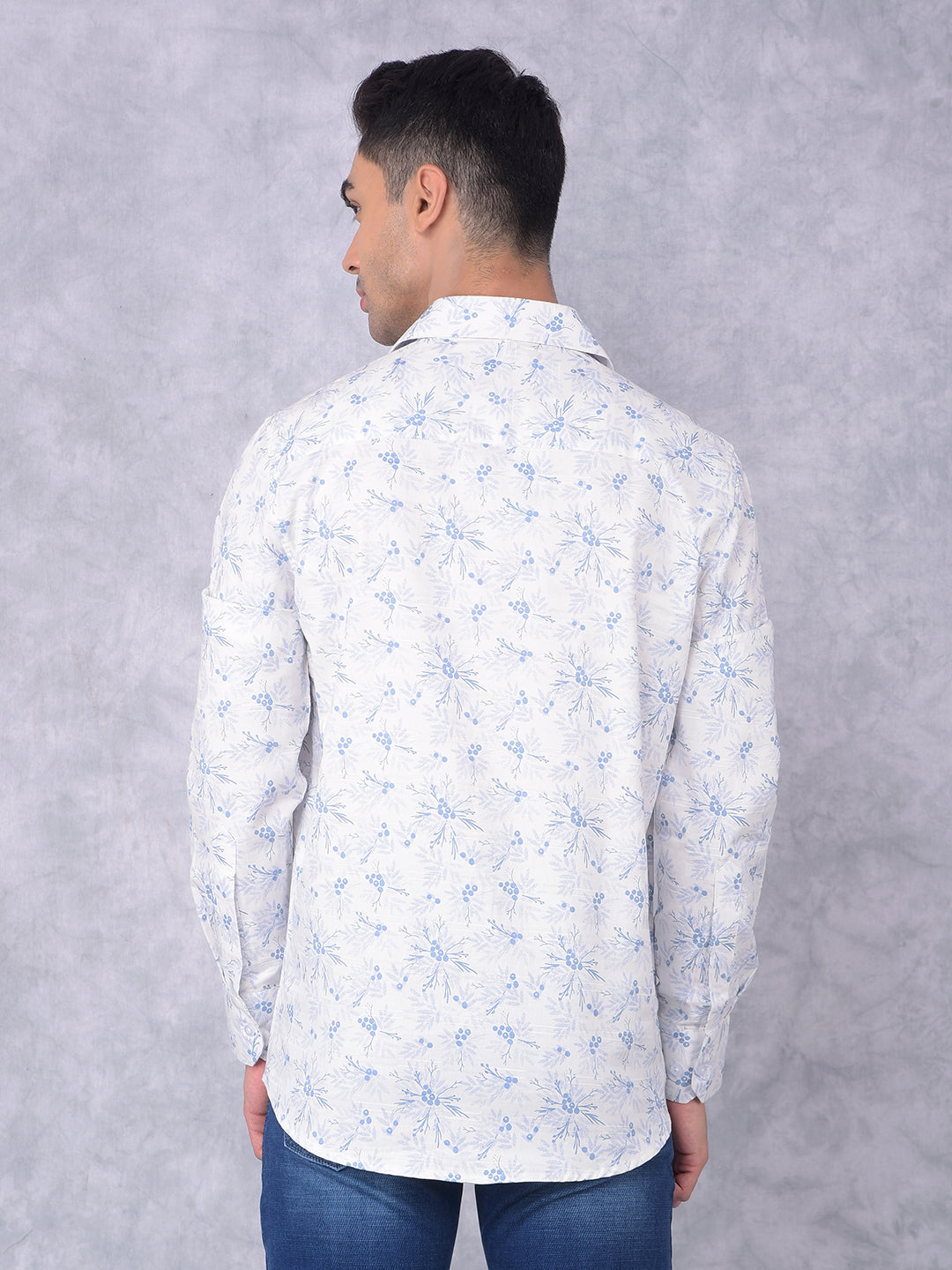 Blue Floral Print 100% Cotton Shirt-Men Shirts-Crimsoune Club