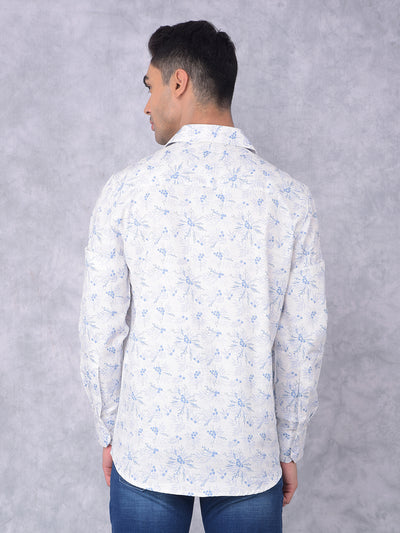 Blue Floral Print 100% Cotton Shirt-Men Shirts-Crimsoune Club