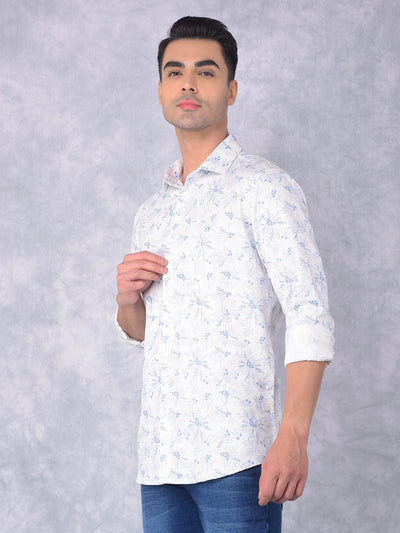 Blue Floral Print 100% Cotton Shirt-Men Shirts-Crimsoune Club