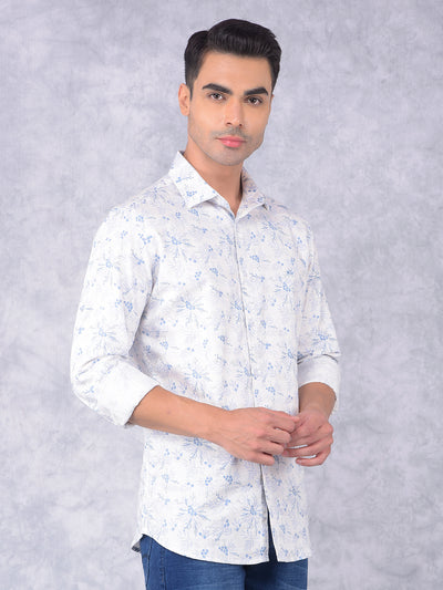 Blue Floral Print 100% Cotton Shirt-Men Shirts-Crimsoune Club
