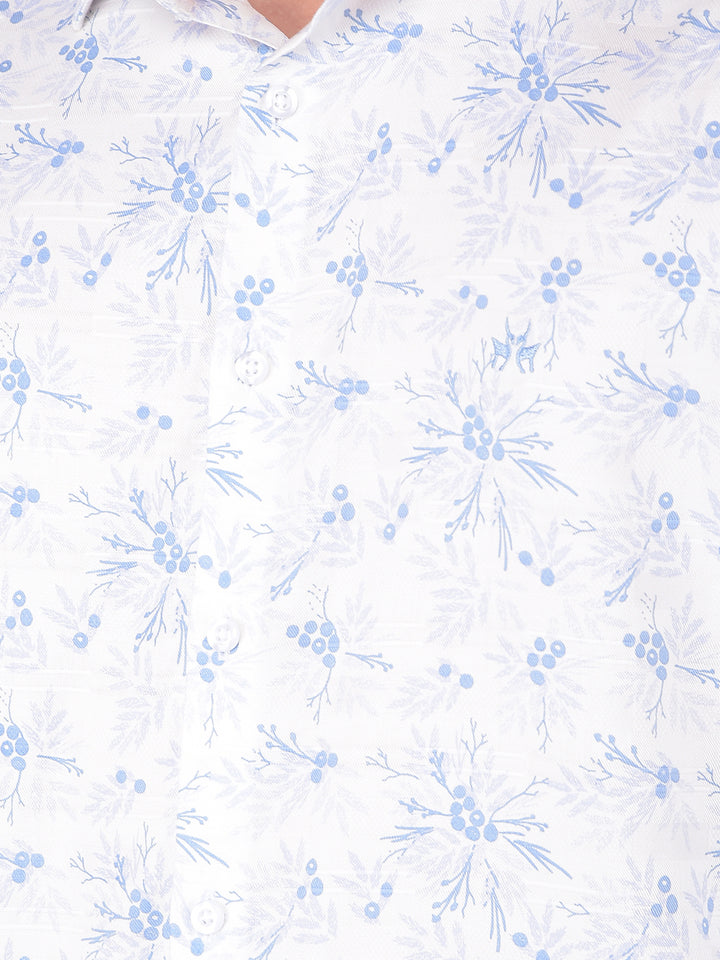 Blue Floral Print 100% Cotton Shirt-Men Shirts-Crimsoune Club