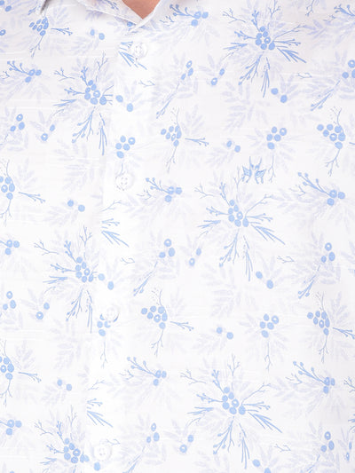 Blue Floral Print 100% Cotton Shirt-Men Shirts-Crimsoune Club