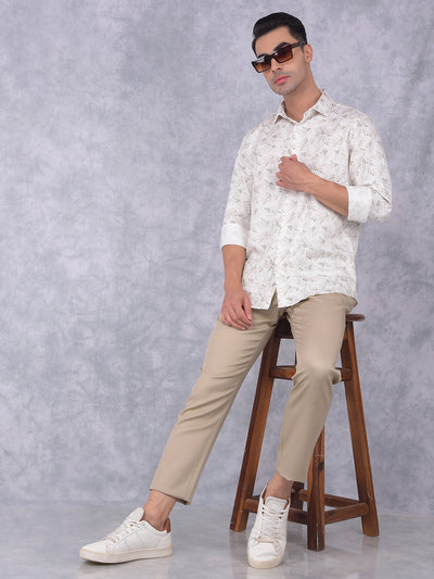Beige Floral Print 100% Cotton Shirt-Men Shirts-Crimsoune Club