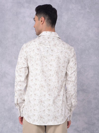 Beige Floral Print 100% Cotton Shirt-Men Shirts-Crimsoune Club
