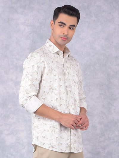 Beige Floral Print 100% Cotton Shirt-Men Shirts-Crimsoune Club