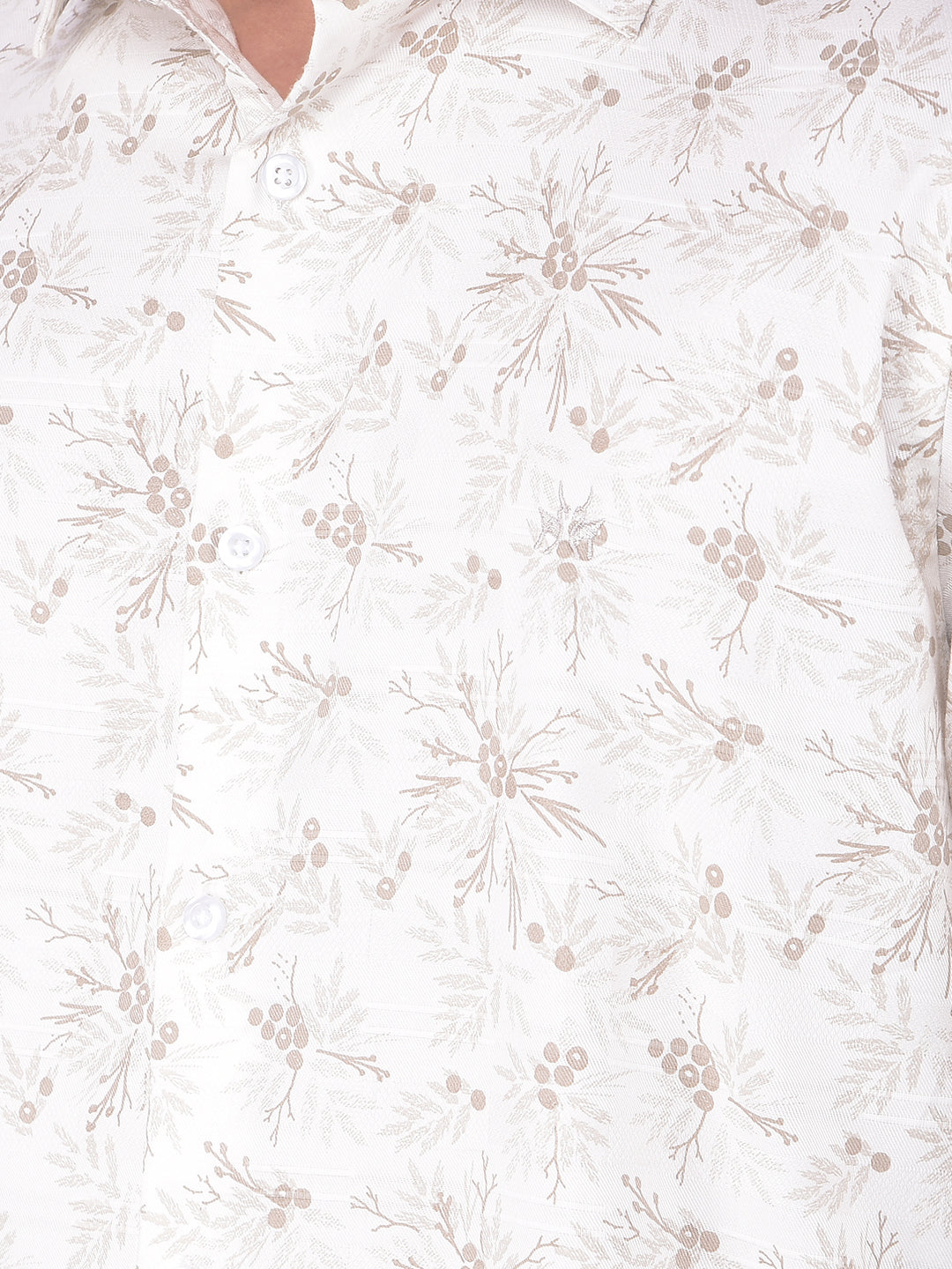 Beige Floral Print 100% Cotton Shirt-Men Shirts-Crimsoune Club