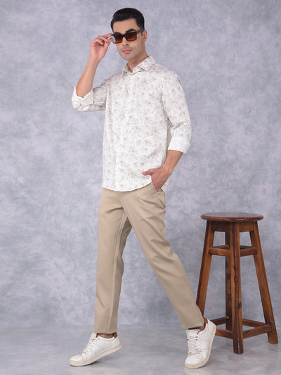 Beige Floral Print 100% Cotton Shirt-Men Shirts-Crimsoune Club
