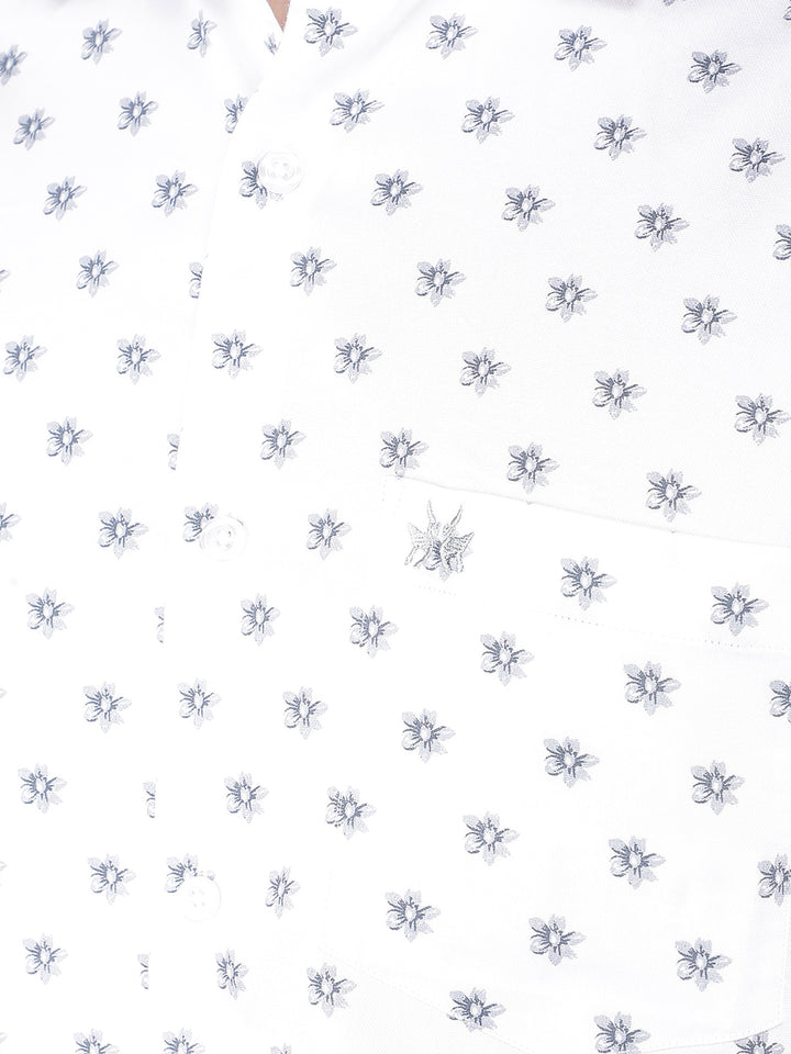 White Floral Print Shirt-Men Shirts-Crimsoune Club