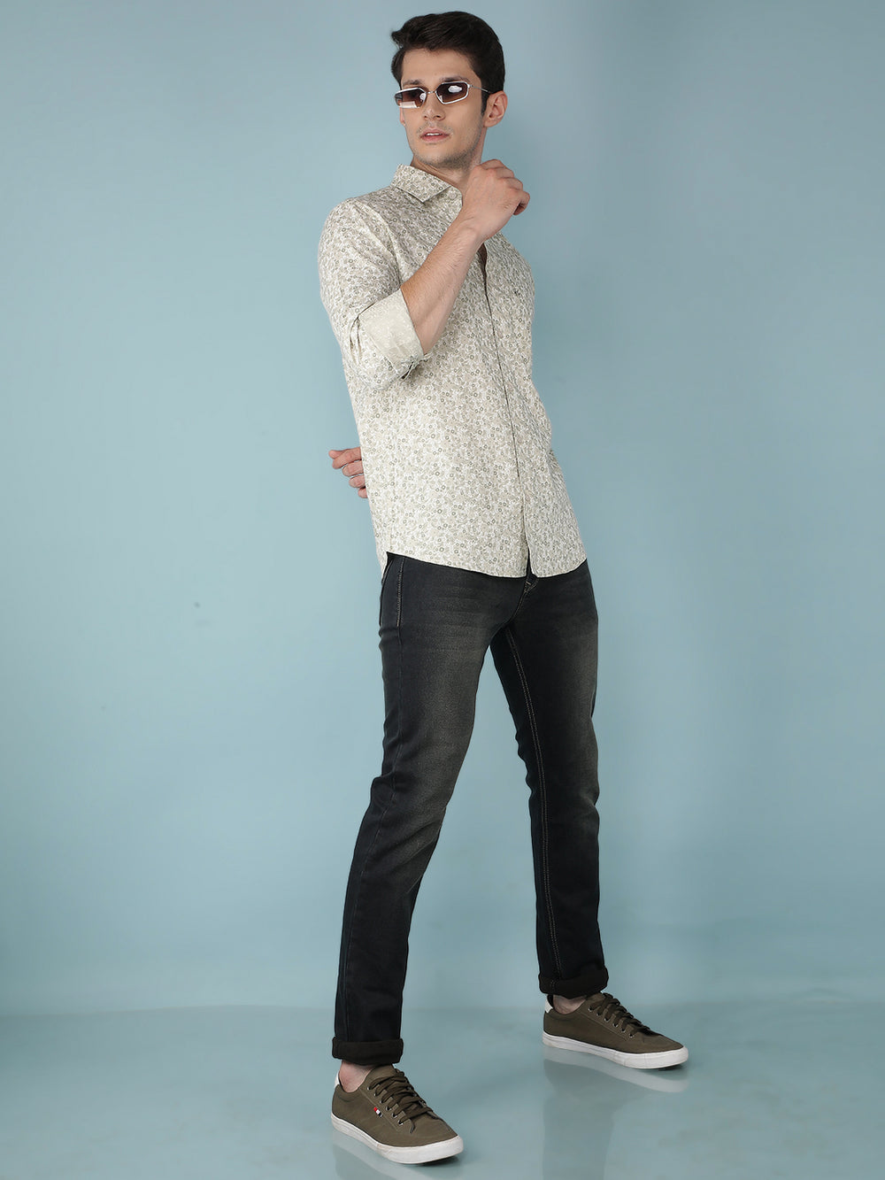 Green Floral Print Shirt-Men Shirts-Crimsoune Club