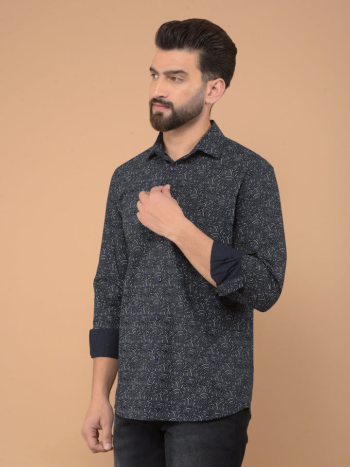 Navy Blue Printed Shirt-Men Shirts-Crimsoune Club