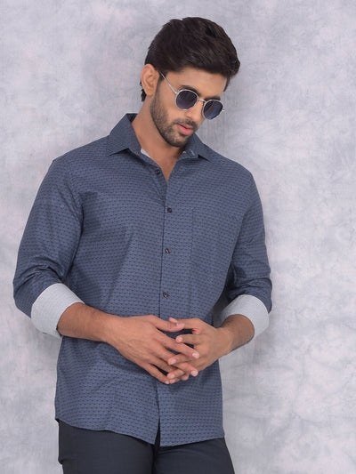 Navy Blue Printed 100% Cotton Shirt-Men Shirts-Crimsoune Club