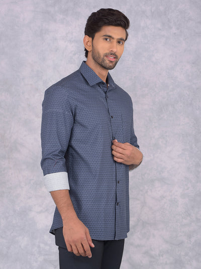 Navy Blue Printed 100% Cotton Shirt-Men Shirts-Crimsoune Club