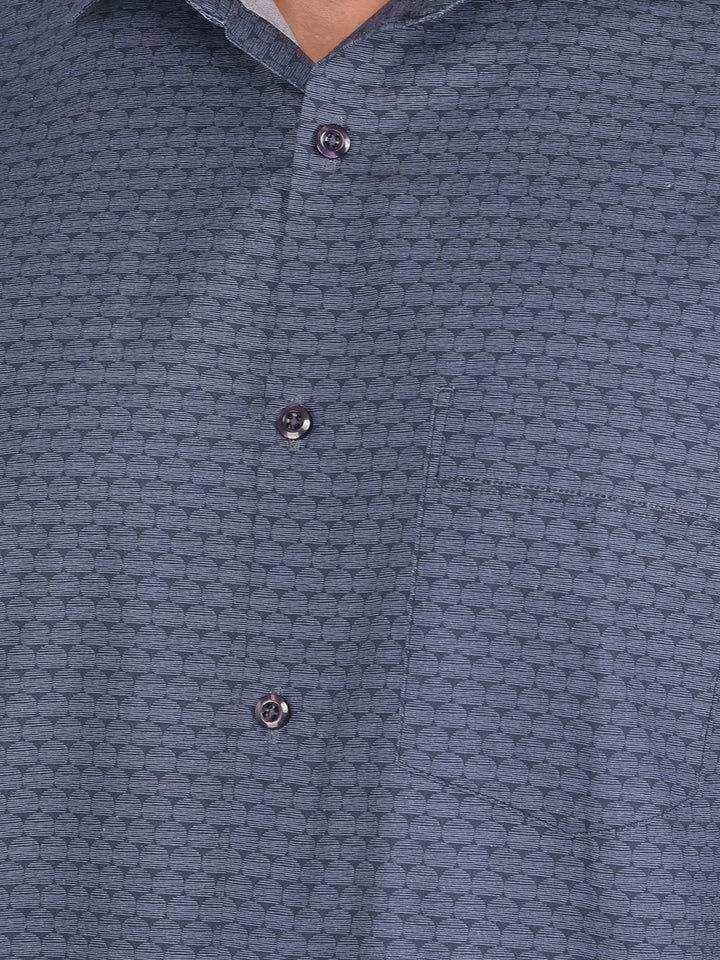 Navy Blue Printed 100% Cotton Shirt-Men Shirts-Crimsoune Club
