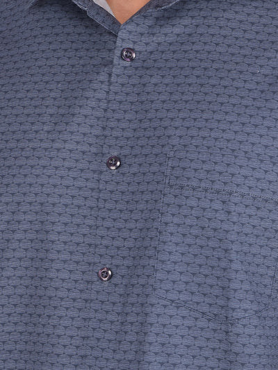 Navy Blue Printed 100% Cotton Shirt-Men Shirts-Crimsoune Club