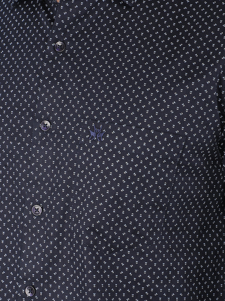 Navy Blue Printed 100% Cotton Shirt-Men Shirts-Crimsoune Club