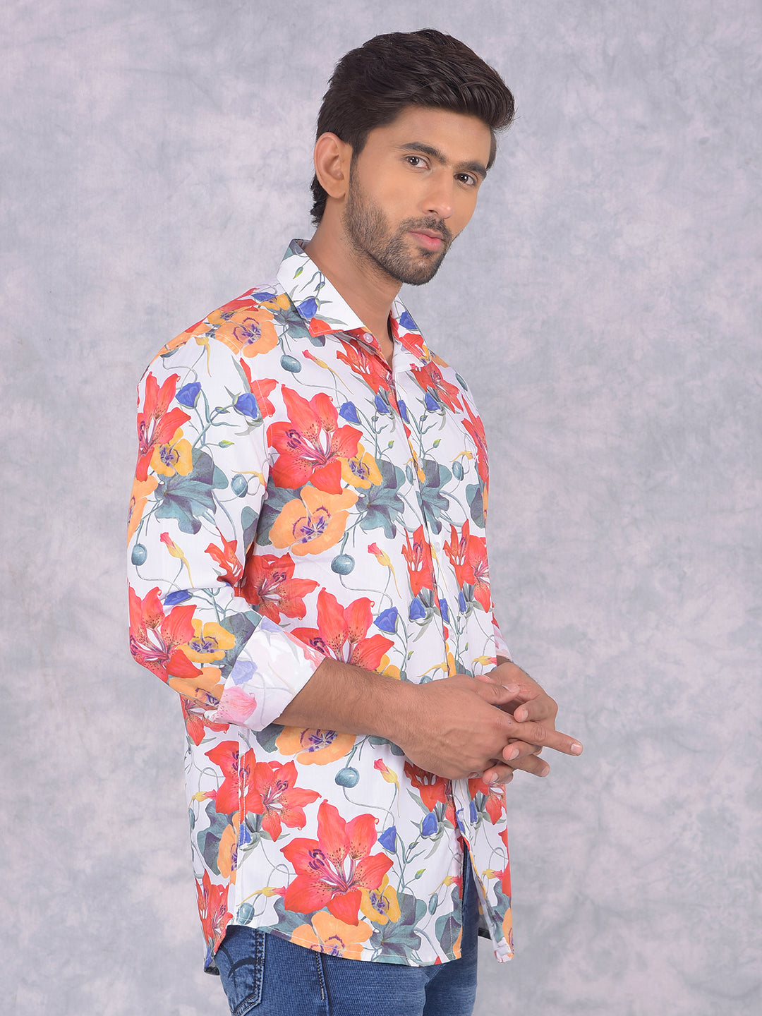 Multi-Color Floral Print Shirt-Men Shirts-Crimsoune Club