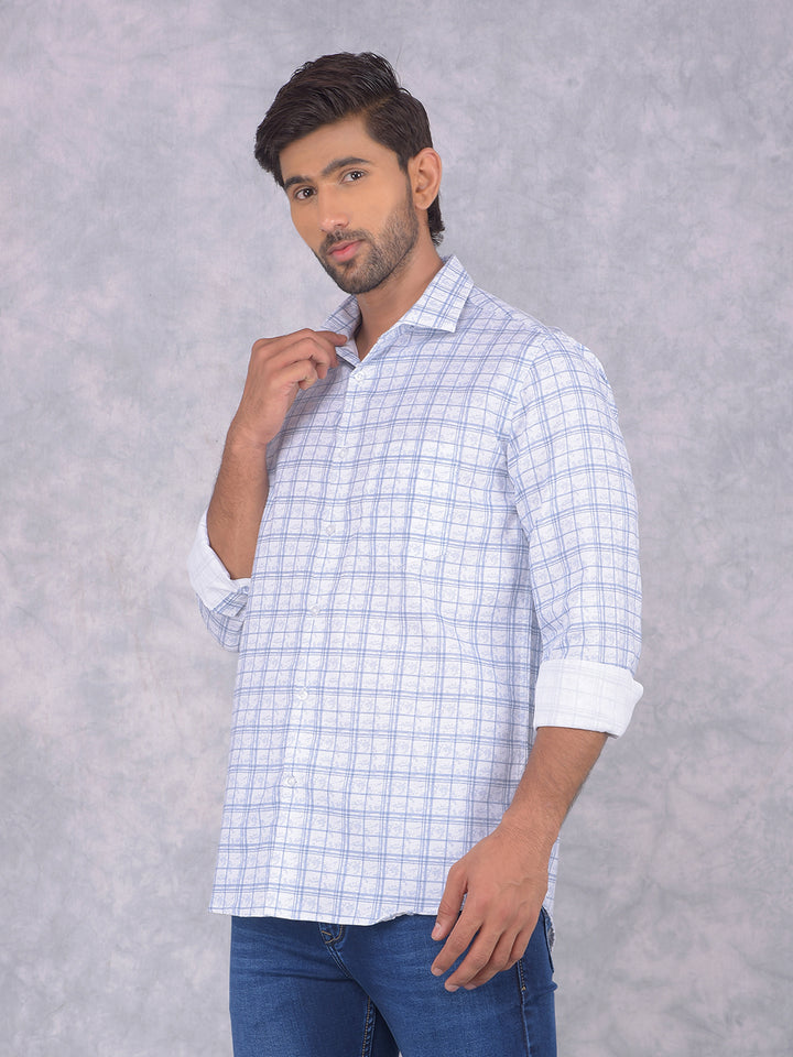 Blue Checked 100% Cotton Shirt-Men Shirts-Crimsoune Club
