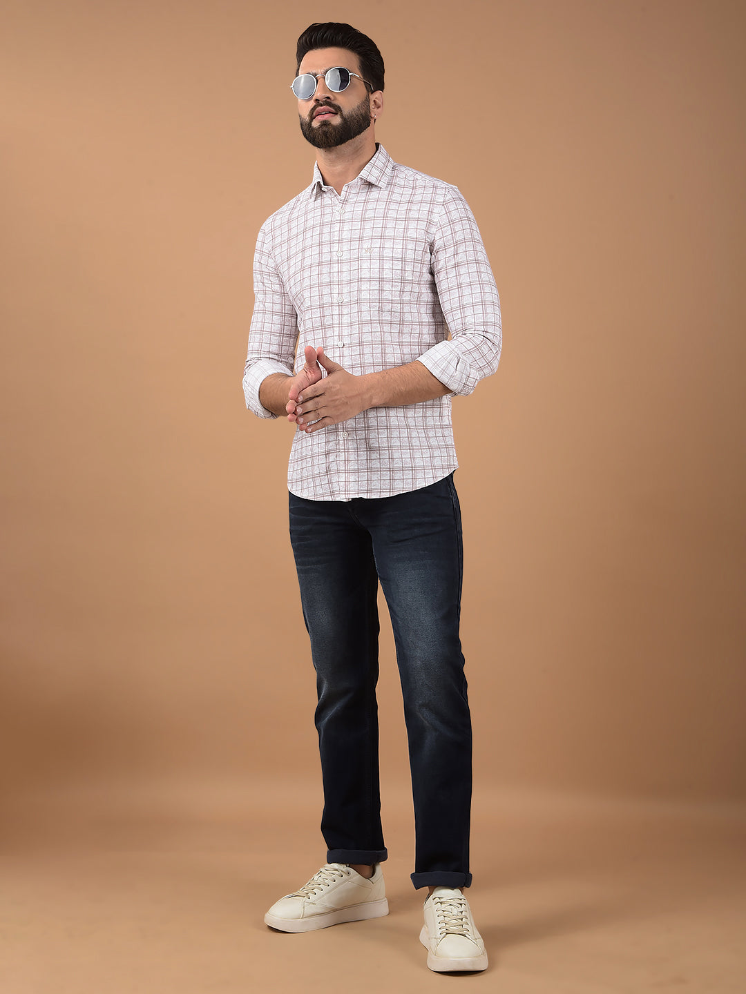 Purple Checked 100% Cotton Shirt-Men Shirts-Crimsoune Club