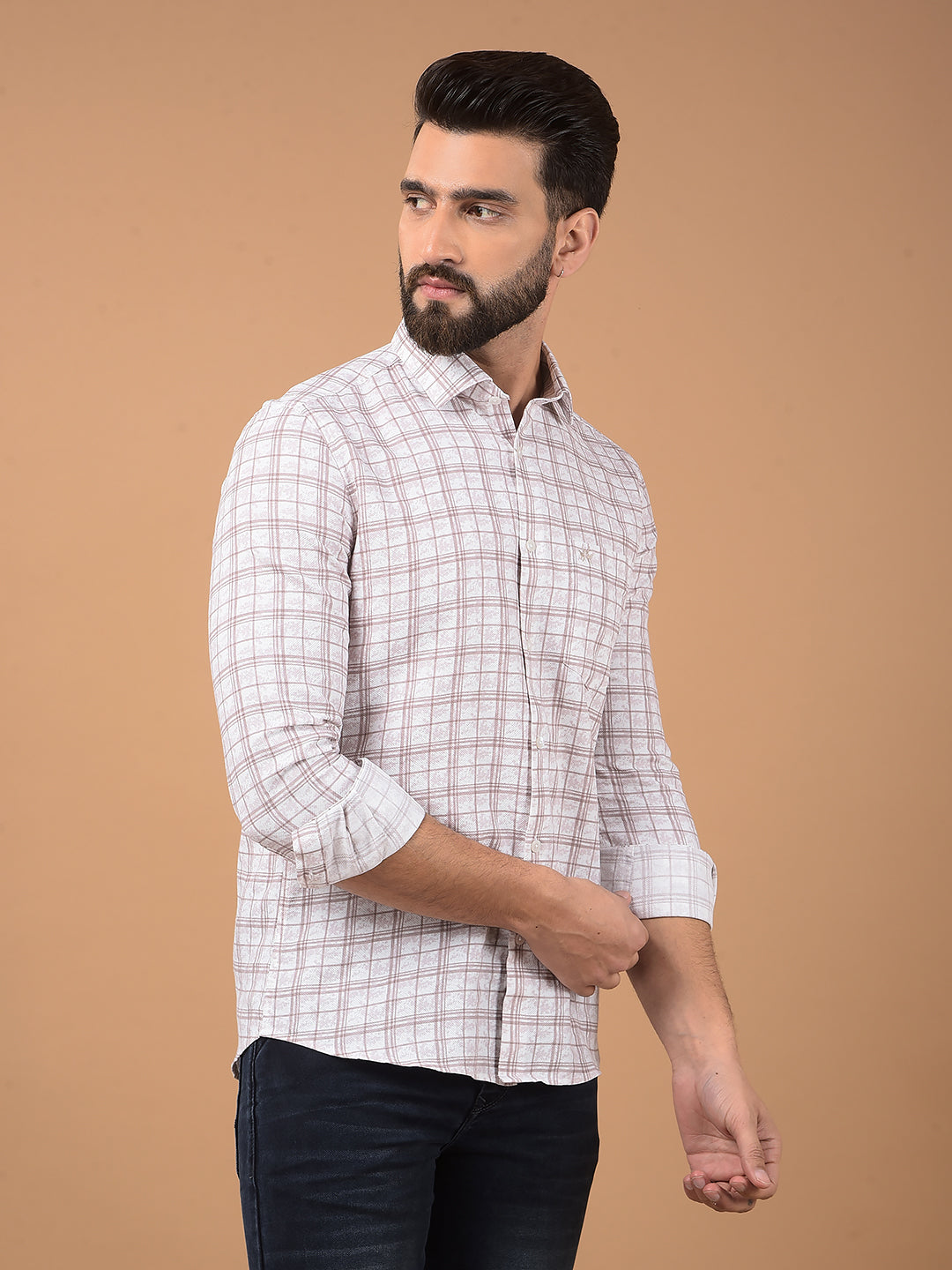 Purple Checked 100% Cotton Shirt-Men Shirts-Crimsoune Club