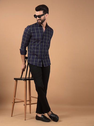 Brown Windowpane Check 100% Cotton Shirt-Men Shirts-Crimsoune Club