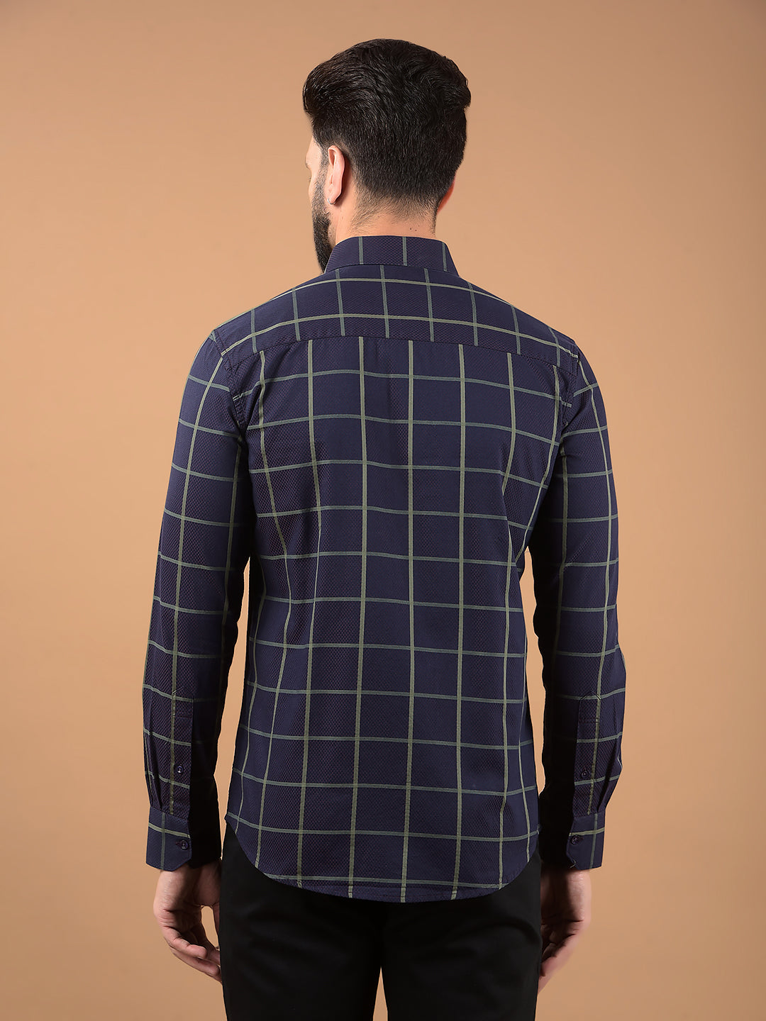 Brown Windowpane Check 100% Cotton Shirt-Men Shirts-Crimsoune Club