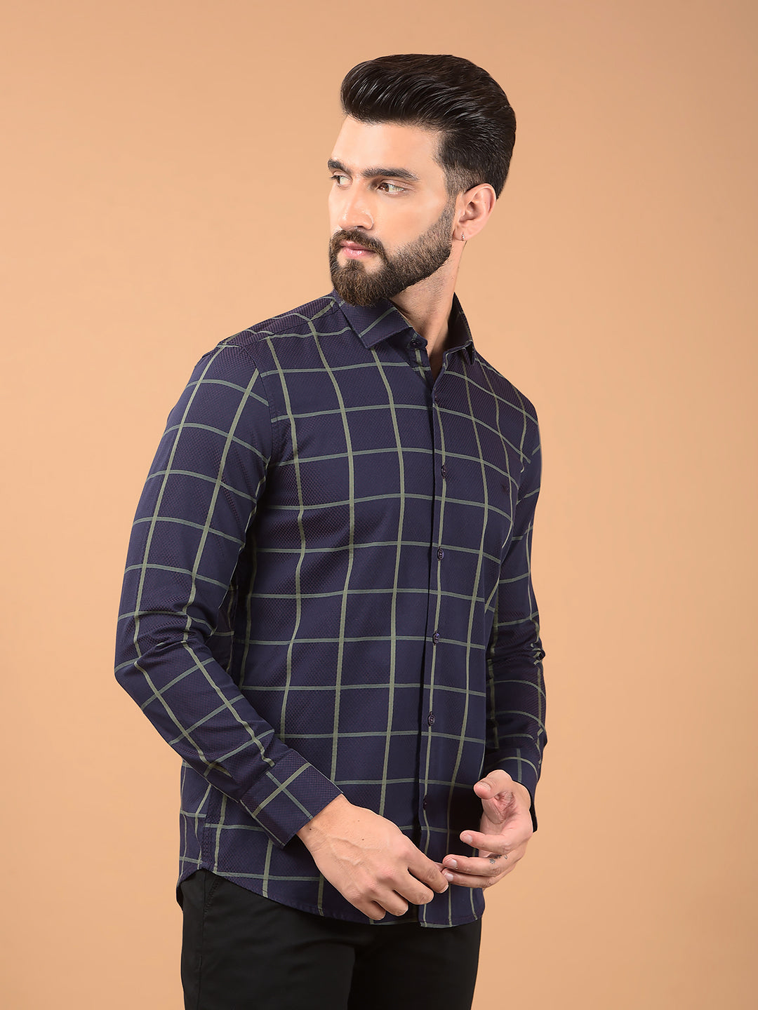 Brown Windowpane Check 100% Cotton Shirt-Men Shirts-Crimsoune Club