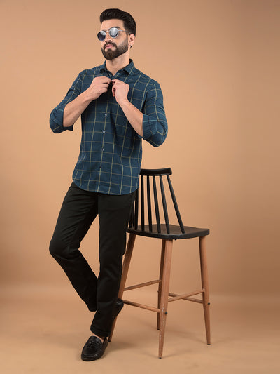 Green Windowpane Check 100% Cotton Shirt-Men Shirts-Crimsoune Club