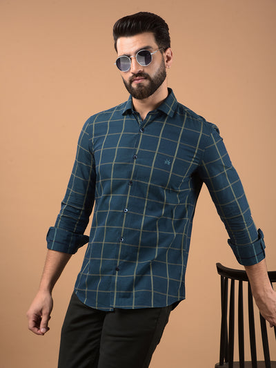 Green Windowpane Check 100% Cotton Shirt-Men Shirts-Crimsoune Club