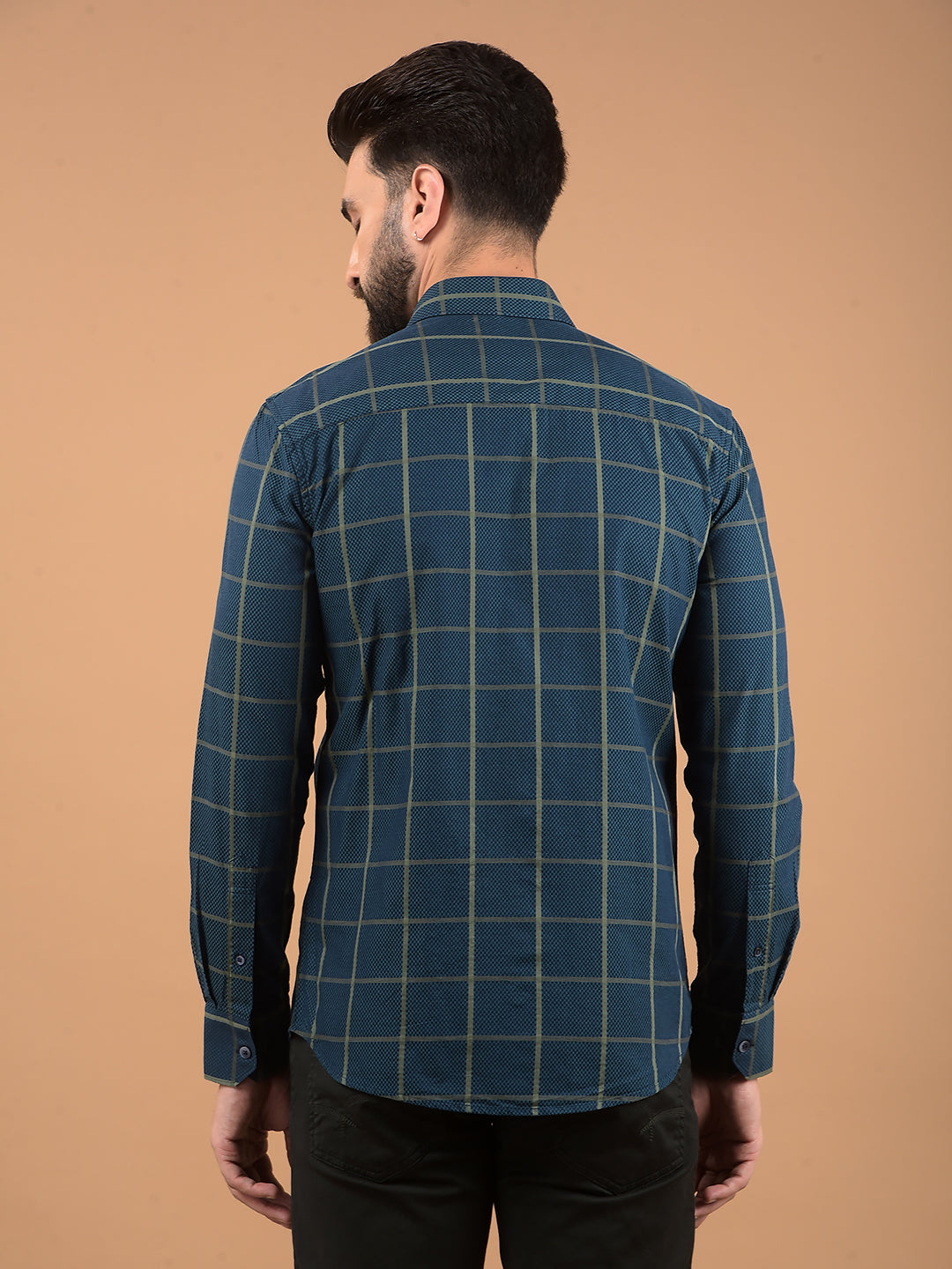 Green Windowpane Check 100% Cotton Shirt-Men Shirts-Crimsoune Club