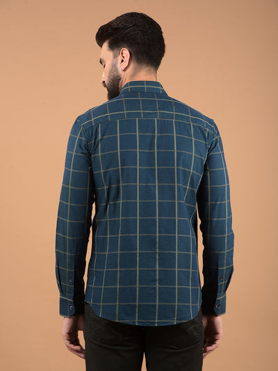 Green Windowpane Check 100% Cotton Shirt-Men Shirts-Crimsoune Club